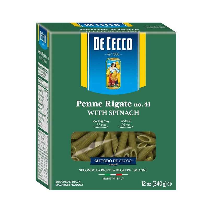 De Cecco Spinach Pasta, Penne Rigate No.41, 12 Ounce (Pack of 12) - Image 1